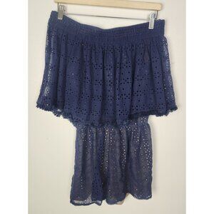 Ranna Gill Women's Sz. XS Navy Blue Eyelet Off The Shoulder Romper